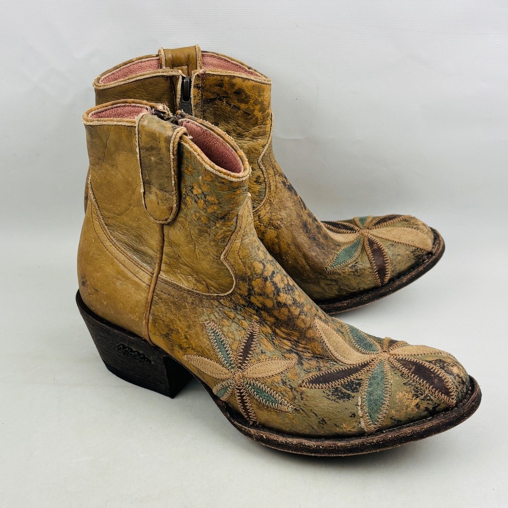 Miss Macie Pedal Pusher Western Ankle Boot Womens 8.5 Floral‎ Leopard Distressed